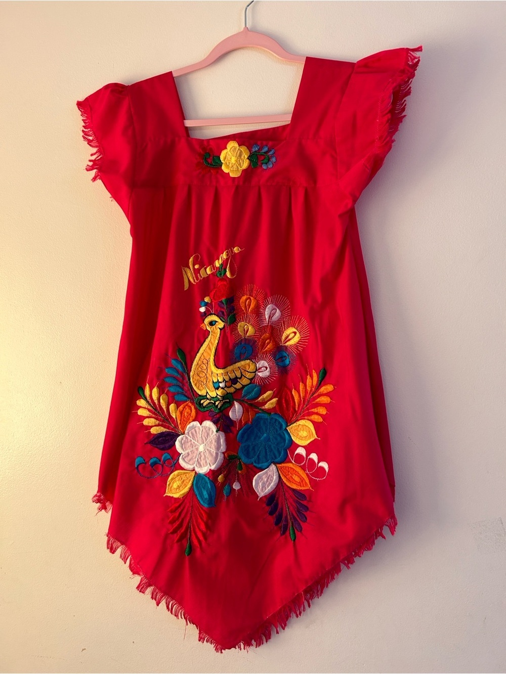 Red Embroidered Floral-Peacock Women’s Dress